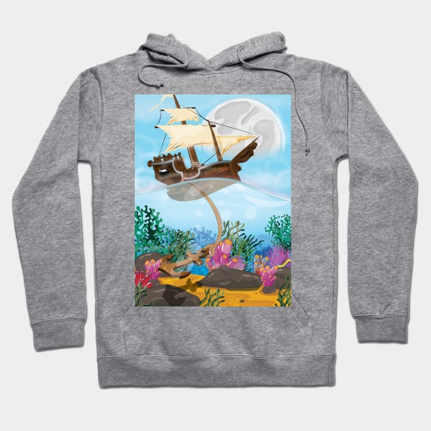 Sailing Ship on the Coral Sea Hoodie by nickemporium1